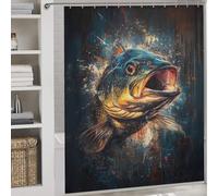 sinyumoney Abstract Fish Painting Angler Art for Fish Lovers Anti-Mould Proof Resistant Waterproof Polyester Fabric Decor Bath Curtains for Travel Trailer 69.69x70.87Inch（177x180cm）