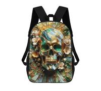 sinyumoney Abstract Floral Gold Skull School Bags Water Resistant School Bag Business Backpack for Campus Outdoor Travel Sports 17inch