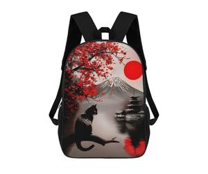 sinyumoney Abstract Fuji Mountain Feline Serene Painting Backpack School Bag Lightweight Schoolbag Dayback Bookbag College for Girl, Teen Girls 17inch