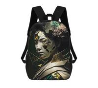 sinyumoney Abstract Geometric Geisha Backpack 3D Printed Children's School Backpack for Kids High Capacity Travel Rucksacks Book Bags Kids School Bag Back Pack 17inch