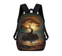 sinyumoney Abstract Golden Tree in A Vortex Backpack with Pocket 3D Printed Backpacks, Travel Rucksacks Book Bags Kids School Bag 17inch