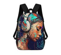 sinyumoney Abstract Headphones Artwork Rucksacks 3D Printed Children Backpacks Fashion Casual Daypack Cute Travel Bags Outdoor Casual Daypack for Boy And Girl 17inch