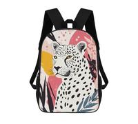 sinyumoney Abstract Leopard Illustration with Tropical Leaves Children's School Backpack 3D Printed for Kids Travel Rucksacks Book Bags for Boys Elementary School Students 17inch