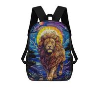 sinyumoney Abstract Lion Stained Glas Children's Backpack, 3D Printed School Backpack, Backpack for Boys Girls, Adjustable School Bag for Primary School 17inch