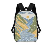 sinyumoney Abstract Mountain River Landscape Illustration Rucksack Lightweight Casual Daypack School Backpacks for Teenage Girls Boys Women Men 17inch
