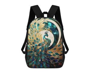 sinyumoney Abstract Peacock Kintsugi Backpack Kids School Backpack School Bag 3D Printed Fashion School Bag for Boys Elementary And Middle School Student 17inch