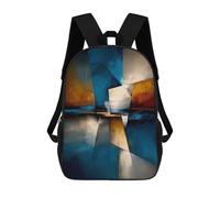 sinyumoney Abstract Pentagonal Form - Blue, Gold & Ivory Geometry School Bags Large Water Resistant Laptop Backpack for Campus Outdoor Travel Sports 17inch