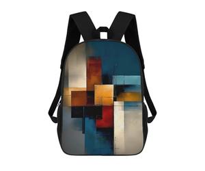 sinyumoney Abstract Rectangular Structure - Teal, Ochre & Red Geometry Backpack School Secondary Causal Travel High School Bags for Men/Women 17inch