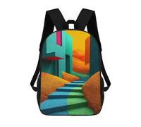sinyumoney Abstract Stairway to Orange Children's Backpack, 3D Printed School Backpack, Backpack for Boys Girls, Adjustable School Bag for Primary School 17inch