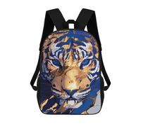 sinyumoney Abstract Tiger Portrait in Blue And Gold Backpack School Water Resistant Computer Rucksack for Boys/Girls/Teenagers 17inch