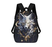sinyumoney Abstract Wolf Portrait with Gold Accents Backpack School Water Resistant Computer Rucksack for Boys/Girls/Teenagers 17inch