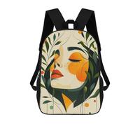 sinyumoney Abstract Woman Portrait with Floral Elements Backpacks Kids School Backpack School Bag 3D Printed School Bag for Boys Elementary And Middle School Students 17inch