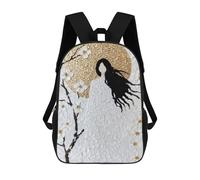 sinyumoney Abstract Woman with Flowers And Golden Sun Children's School Backpack 3D Printed for Kids Travel Rucksacks Book Bags Kids School Bag 17inch
