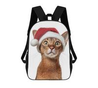 sinyumoney Abyssinian Cat Wearing A Christmas Hat School Bag Bookbag 3D Printed Children's Backpacks for Kids Boy Girl Book Bags Kids School Bag Travel Rucksacks 17inch