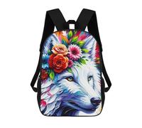 sinyumoney Acrylic Majestic Blossoming Wolf Children's School Backpack 3D Printed for Kids Travel Rucksacks Book Bags Kids School Bag 17inch