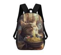 sinyumoney Adorable Cat Ramen Noodles Rucksacks 3D Printed Children Backpacks Fashion Casual Daypack Cute Travel Bags Outdoor Casual Daypack for Boy And Girl 17inch