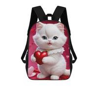 sinyumoney Adorable Valentine's Day Kitten Kids Backpack 17 Inch School Bag 3D Printed Cartoon School Backpacks for Boys And Teenager School Students