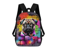 sinyumoney Aesthetic Pug Dog Graffiti 3D Printed 17inch Kids School Backpack School Bag Fashion Rucksacks for Boys Elementary And Middle School Students