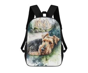sinyumoney Airedale Sleeps in Garden School Backpack Lightweight Casual Daypack School Backpacks for Boys/Girls/Teenagers 17inch