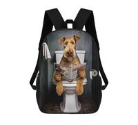 sinyumoney Airedale Terrier on Toilet Kids School Backpack School Bag 3D Printed School Bag for Boys Elementary And Middle School Students 17inch