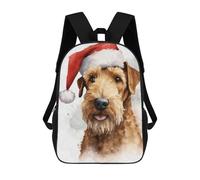 sinyumoney Airedale Terrier Santa Hat Children's Backpacks School 3D Printed Bag Bookbag for Kids Travel Rucksacks Boy Girl Book Bags Kids School Bag 17inch