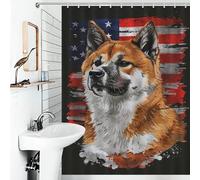 sinyumoney Akita American Flag Shower Curtains Mould Proof with Hooks Waterproof Fabric Modern Polyester Water Repellent for Bathroom 53.54x70.87Inch（136x180cm）