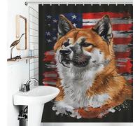 sinyumoney Akita American Flag Shower Curtains Mould Proof with Hooks Waterproof Fabric Modern Polyester Water Repellent for Bathtub Shower Stall 56.30x70.87Inch（143x180cm）