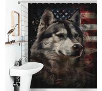 sinyumoney Alaskan Malamute America Shower Curtains Mould Proof with Hooks Waterproof Fabric Modern Polyester Water Repellent for Bathtub Shower Stall 56.30x70.87Inch（143x180cm）