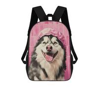 sinyumoney Alaskan Malamute in Shower Cap Backpack 3D Print Kids Bag Elementary Students Daypack Lightweight School Bag for Children Girls Boys Nursery Lunch Pack 17inch