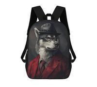 sinyumoney Alaskan Malamute in Suit Backpacks Children's Backpacks School Bag 3D Printed Children's School Backpack Fashion Travel Backpacks for Kids Elementary Middle School 17inch