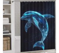 sinyumoney Algorithmic Cosmic Dolphin Shower Curtain Anti Mould Waterproof Polyester Fabric Bathroom Decor Curtains for Toile Bathroom Dorm 64.17x70.87Inch（163x180cm）
