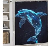 sinyumoney Algorithmic Cosmic Dolphin Shower Curtains Mould Proof 100% Polyester Fabric Washable Bathroom Decor Curtains for Shower Bath Curtain Wet Room 69.69x70.87Inch（177x180cm）