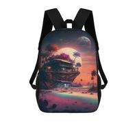 sinyumoney Alien Beachfront Oasis -1 Backpack 3D Print Kids Bag Elementary Students Daypack Lightweight School Bag for Children Girls Boys Nursery Lunch Pack 17inch