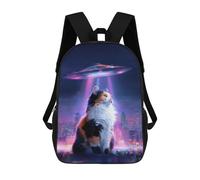 sinyumoney Alien Cat Encounter Rucksacks 3D Printed Children 17inch Backpacks Fashion Casual Daypack Travel Bags Outdoor Casual Daypack for Boy And Girl