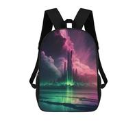 sinyumoney Alien Cityscape Reflections Backpacks Kids Student Schoolbag,3D Printed Backpacks,Elementary And Middle School Students Backpacks for Boys Girls 17inch