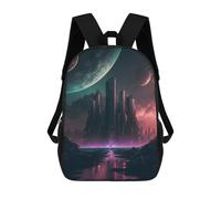 sinyumoney Alien Cityscape with Planets 3D Printed Kids School Bag Rucksacks Children's School Fashion Casual Back Pack High Capacity Travel Book Bags Backpack for Kids 17inch