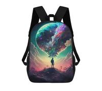 sinyumoney Alien Landscape with Astronaut -1 Kids School Backpack School Bag 3D Printed School Bag for Boys Elementary And Middle School Students 17inch