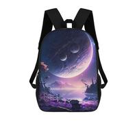 sinyumoney Alien Landscape with Planets -2 Kids School Backpack 3D Printed Fashion School Bag Casual School Bag for Boys Elementary And Middle School Students 17inch