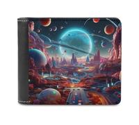 sinyumoney Alien Landscape with Planets 3D Print PU Leather Wallet Coin Pocket ID Leather RFID Banknote Compartments Purse Youth Guys 11.7cm*9.5cm