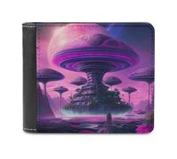 sinyumoney Alien Mushroom City 3D Print Clutch Purse ID Window Coin Banknote Compartments Slim Elegant Purse for Boys Girls 11.7cm*9.5cm