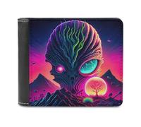 sinyumoney Alien Planet with Surreal Landscape 3D Print PU Leather Men's Wallet Holds Bills Credit Slots Note Section Slim Elegant Wallets Everyday Use 11.7cm*9.5cm