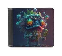 sinyumoney Alien Plant Hybrid 3D Print Clutch Purse Slots ID Window RFID Blocking Leather Men's Wallet Youth Guys 11.7cm*9.5cm