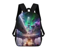 sinyumoney Alien Space Station Backpack Kids School Bag Boys Cartoon 3D Print Students Schoolbag Laptop Daypack for Boys Girls 17inch