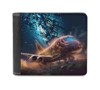sinyumoney Alien Spaceship in Cosmic Clouds 3D Print Wallet Safe Protection Card RFID Blocking Banknote Compartments Fashion Slim Leather Wallet 11.7cm*9.5cm
