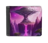sinyumoney Alien Spaceship on Purple Planet 3D Print PU Leather Men's Wallet Credit Cards Coins RFID Blocking Stylish Banknote Compartments Purse Youth Guys 11.7cm*9.5cm