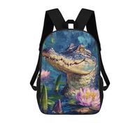 sinyumoney Alligator in Lotus Pond Backpack 3D Printed Children's School Backpack for Kids High Capacity Travel Rucksacks Book Bags Kids School Bag Back Pack 17inch