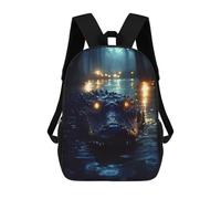 sinyumoney Alligator in Swamp with Glowing Eyes Children's Backpack, 17 Inch 3D Printed School Backpack, Backpack Cartoon Adjustable School Bag for Primary School
