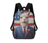 sinyumoney Alpaca in Suit with American Flag 3D Printed 17inch Kids School Backpack School Bag Fashion Rucksacks for Boys Elementary And Middle School Students