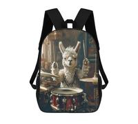 sinyumoney Alpaca Plays Drums Backpack School Bag Large Water Resistant Laptop Backpack for School/Work/Travel 17inch