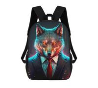 sinyumoney Alpha Wolf in Suit Backpacks Kids School Backpack School Bag 3D Printed School Bag for Boys Elementary And Middle School Students 17inch